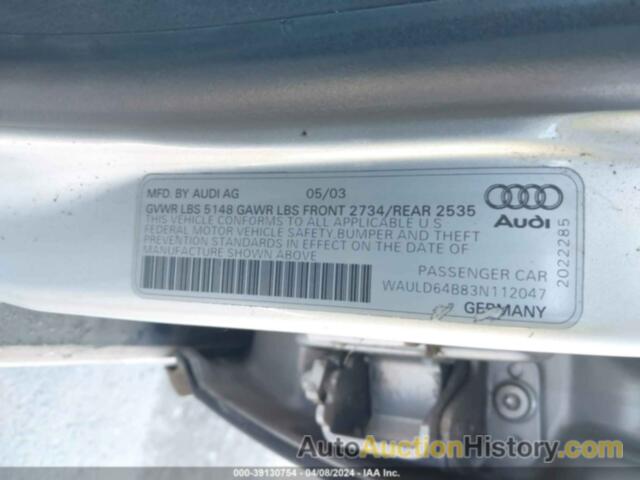 AUDI A6 2.7T, WAULD64B83N112047