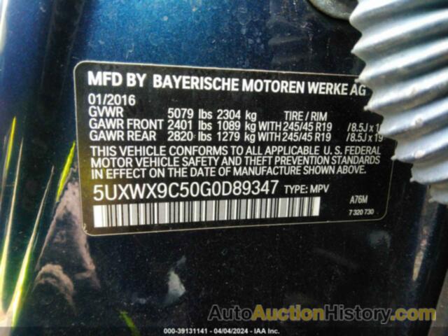 BMW X3 XDRIVE28I, 5UXWX9C50G0D89347