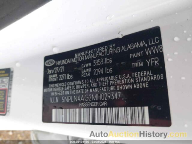 HYUNDAI ELANTRA SEL, 5NPLN4AG2MH029347