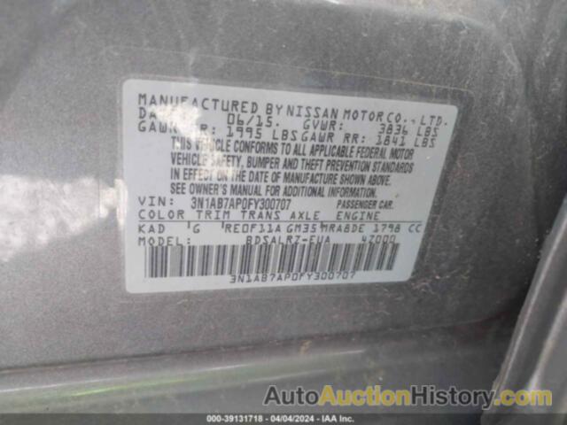 NISSAN SENTRA S/SV/SR/SL, 3N1AB7AP0FY300707