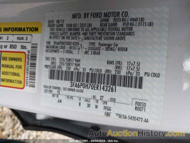 FORD FUSION SE, 3FA6P0H70ER143261