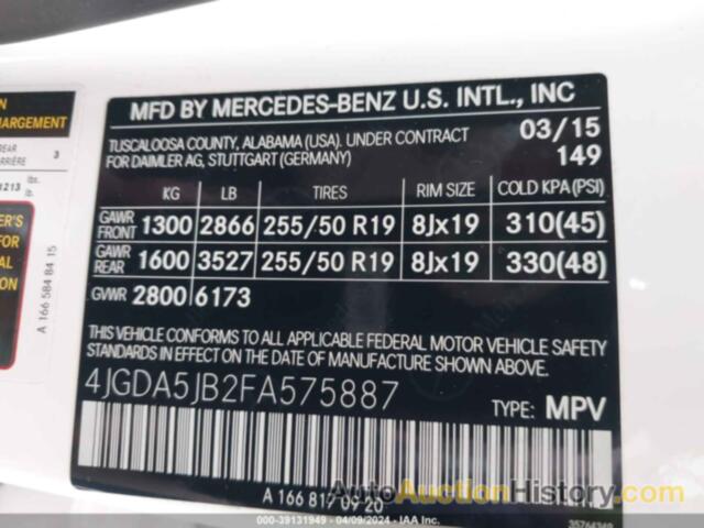 MERCEDES-BENZ ML 350, 4JGDA5JB2FA575887