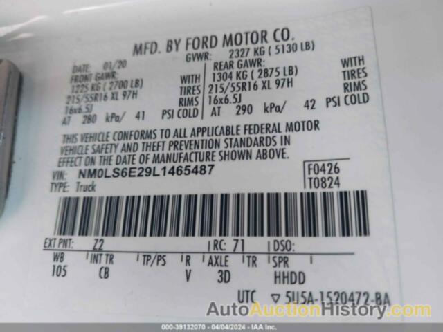 FORD TRANSIT CONNECT XL, NM0LS6E29L1465487