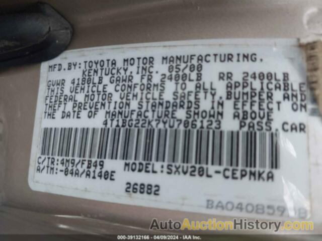 TOYOTA CAMRY LE, 4T1BG22K7YU706123