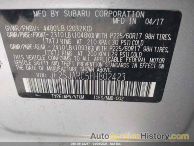 SUBARU FORESTER 2.5I LIMITED, JF2SJARC5HH802423