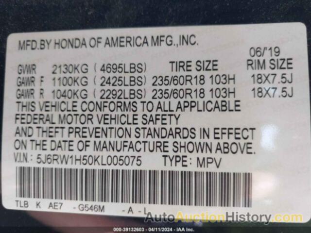 HONDA CR-V EX, 5J6RW1H50KL005075