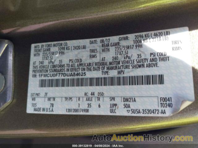 FORD ESCAPE S, 1FMCU0F77DUA84625