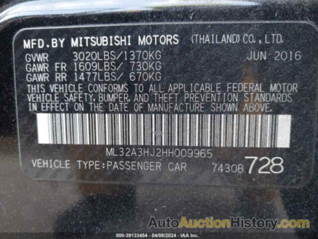 MITSUBISHI MIRAGE ES, ML32A3HJ2HH009965