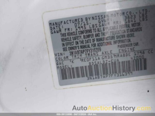 NISSAN SENTRA SV, 3N1AB7AP7FY316399