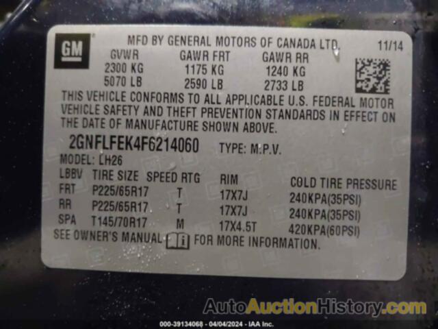 CHEVROLET EQUINOX 1LT, 2GNFLFEK4F6214060