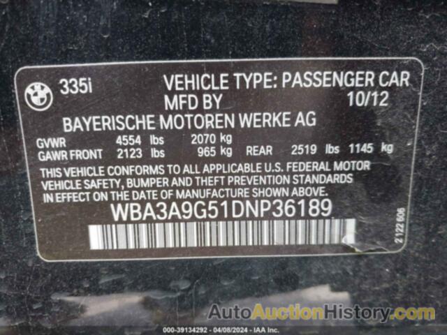 BMW 335I, WBA3A9G51DNP36189