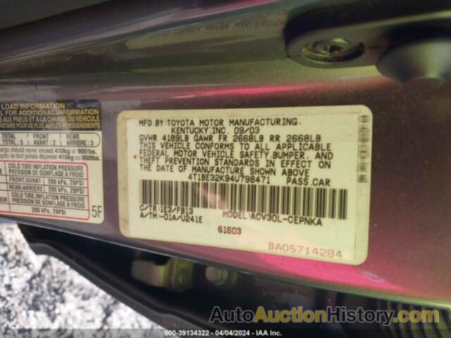 TOYOTA CAMRY LE, 4T1BE32K94U798471