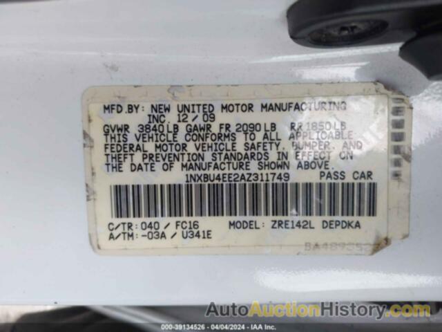 TOYOTA COROLLA LE, 1NXBU4EE2AZ311749