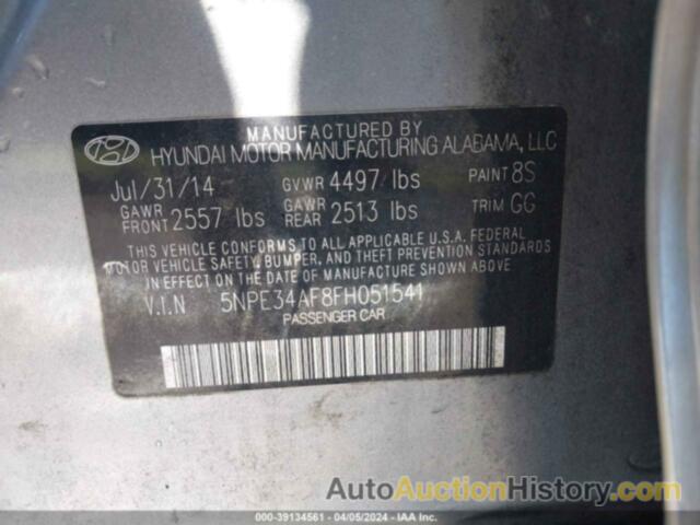 HYUNDAI SONATA SPORT, 5NPE34AF8FH051541