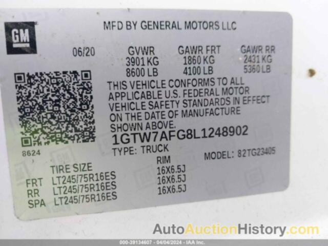 GMC SAVANA CARGO RWD 2500 REGULAR WHEELBASE WORK VAN, 1GTW7AFG8L1248902