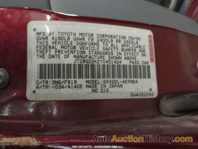 TOYOTA CAMRY LE, JT2BG22K2Y0401424