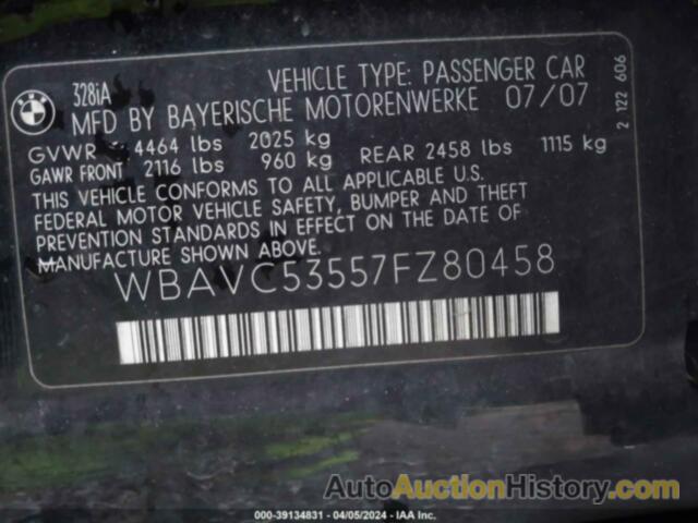 BMW 328I, WBAVC53557FZ80458