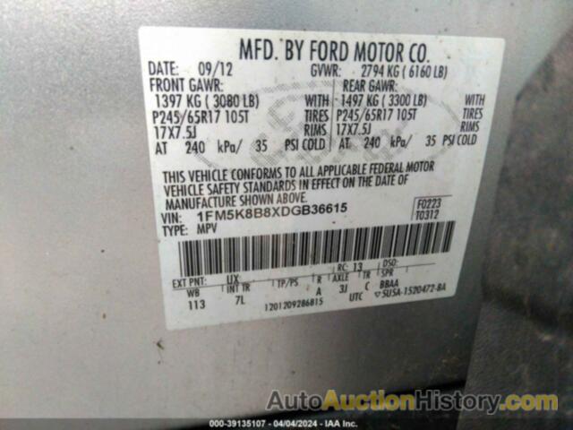 FORD EXPLORER, 1FM5K8B8XDGB36615