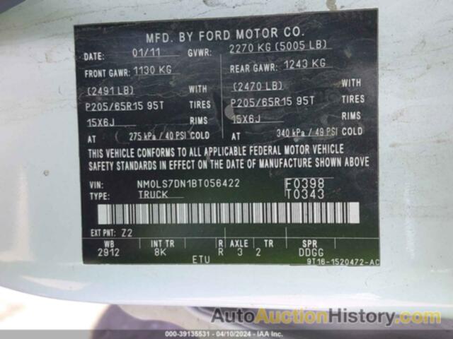 FORD TRANSIT CONNECT XLT, NM0LS7DN1BT056422