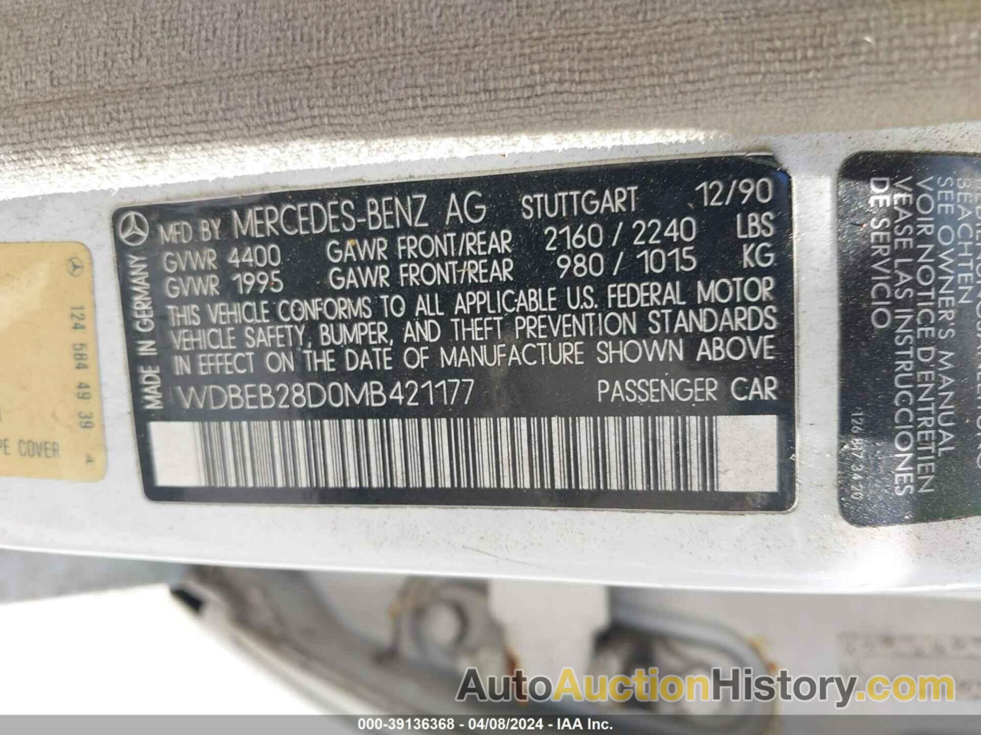 MERCEDES-BENZ 300 D, WDBEB28D0MB421177