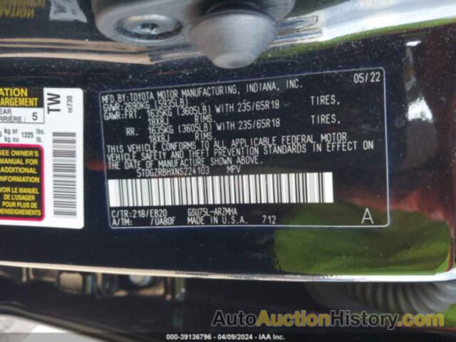 TOYOTA HIGHLANDER XLE, 5TDGZRBHXNS224103