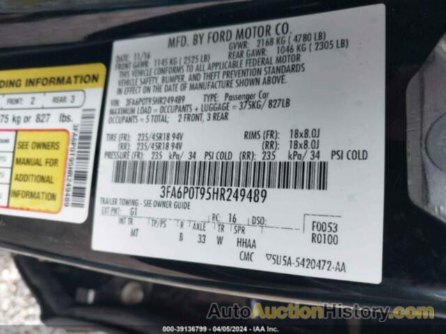 FORD FUSION SE, 3FA6P0T95HR249489