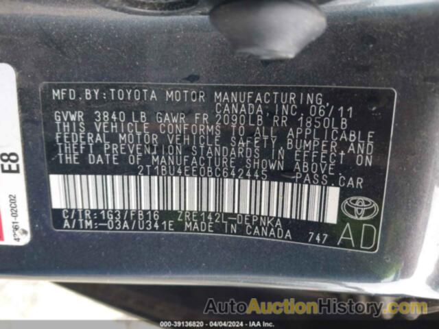 TOYOTA COROLLA LE, 2T1BU4EE0BC642445