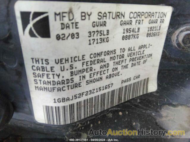 SATURN ION 2, 1G8AJ52F23Z151657