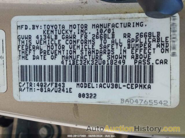 TOYOTA CAMRY LE, 4T1BE32K32U018249