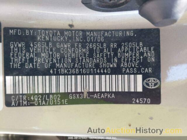 TOYOTA AVALON LIMITED, 4T1BK36B16U114440