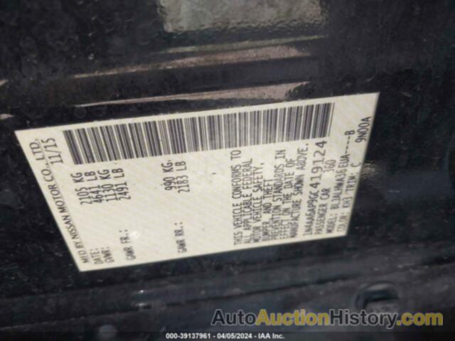 NISSAN MAXIMA 3.5S/SV/SL/SR/PLAT, 1N4AA6AP9GC419124