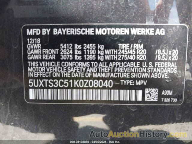 BMW X3 M40I, 5UXTS3C51K0Z08040