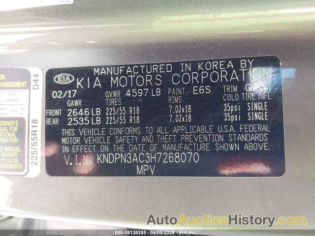 KIA SPORTAGE EX, KNDPN3AC3H7268070