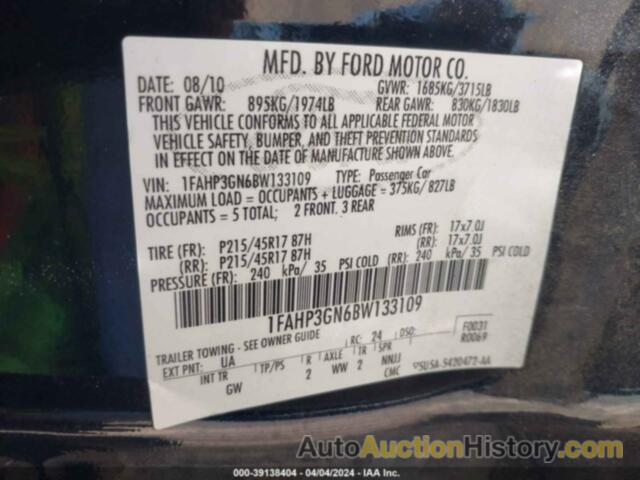 FORD FOCUS SES, 1FAHP3GN6BW133109