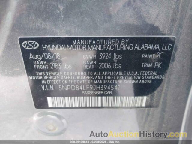 HYUNDAI ELANTRA SEL/VALUE/LIMITED, 5NPD84LF9JH394541