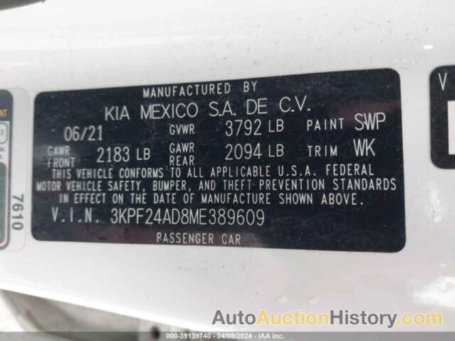 KIA FORTE LXS, 3KPF24AD8ME389609