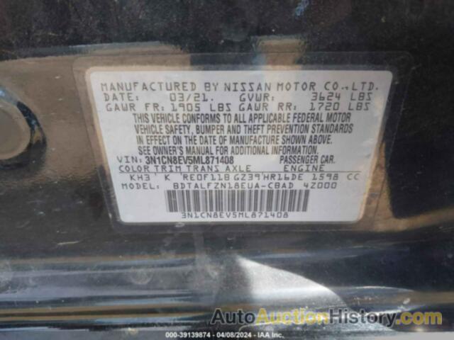 NISSAN VERSA SV, 3N1CN8EV5ML871408