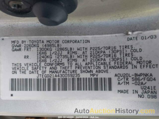 TOYOTA HIGHLANDER, JTEGD21A430059235