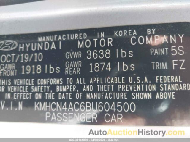 HYUNDAI ACCENT, KMHCN4AC6DU604500