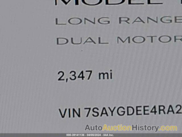 TESLA MODEL Y LONG RANGE DUAL MOTOR ALL-WHEEL DRIVE, 7SAYGDEE4RA214837