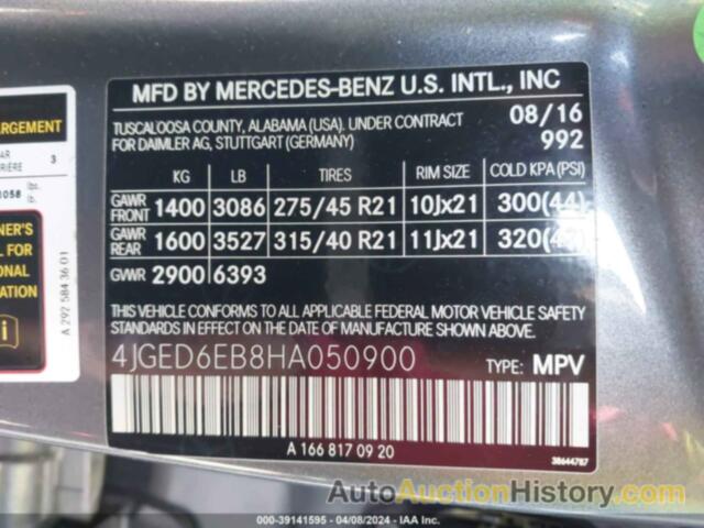 MERCEDES-BENZ AMG GLE 43 COUPE 4MATIC, 4JGED6EB8HA050900