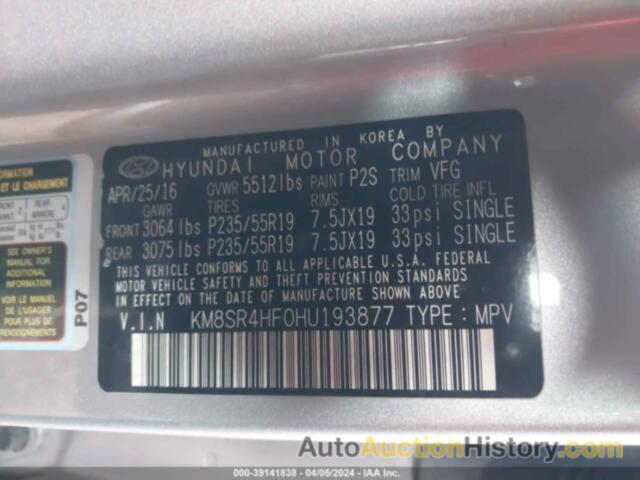 HYUNDAI SANTA FE LIMITED ULTIMATE, KM8SR4HF0HU193877