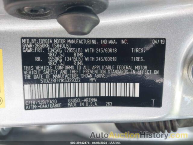 TOYOTA HIGHLANDER LE/LE PLUS, 5TDZZRFH1KS329322