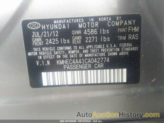 HYUNDAI SONATA HYBRID, KMHEC4A41CA042774