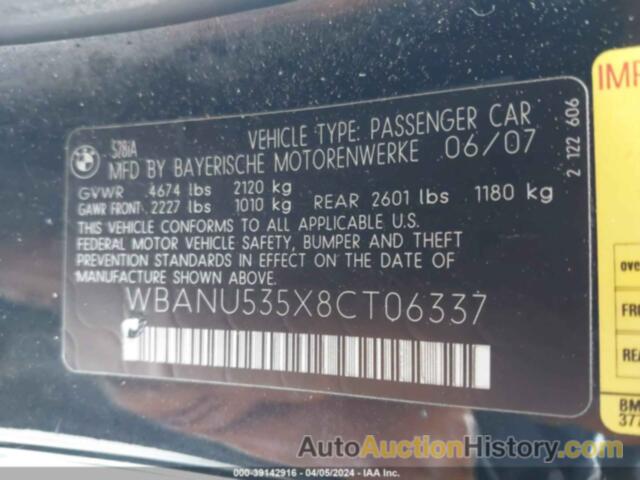 BMW 528I, WBANU535X8CT06337