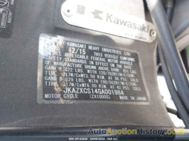 KAWASAKI ZX1000 S, JKAZXCS14GA001984