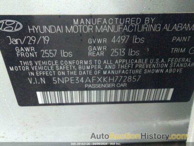 HYUNDAI SONATA LIMITED/SEL/SPORT, 5NPE34AFXKH772857