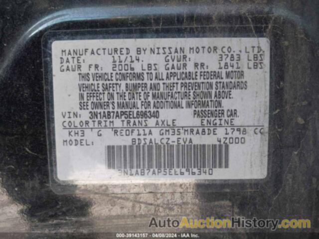 NISSAN SENTRA S, 3N1AB7AP5EL696340