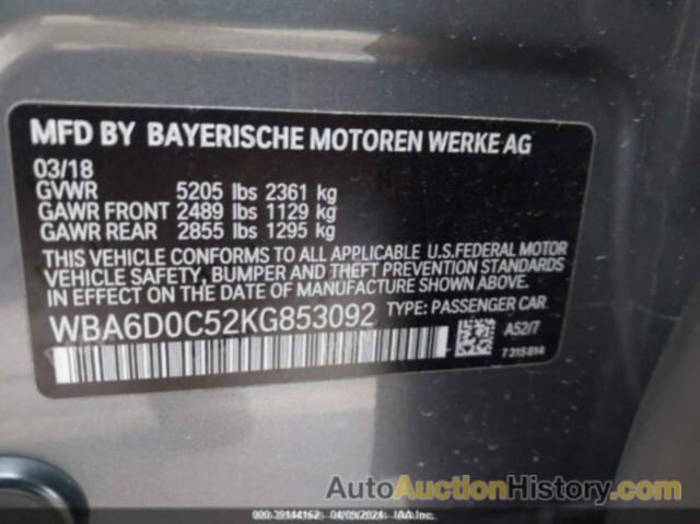 BMW 640 I GRAN COUPE, WBA6D0C52KG853092