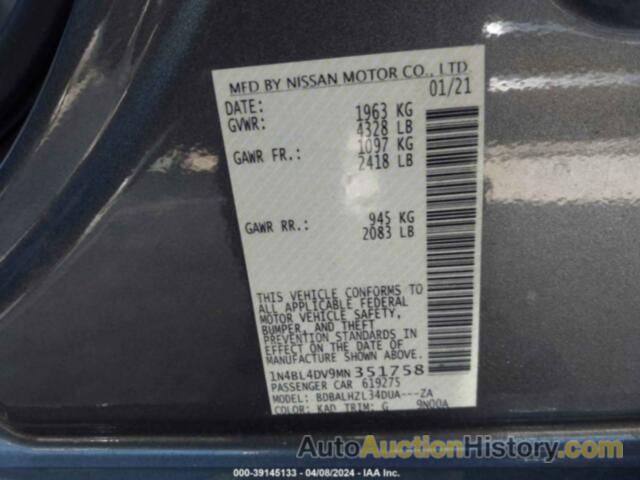 NISSAN ALTIMA SV FWD, 1N4BL4DV9MN351758